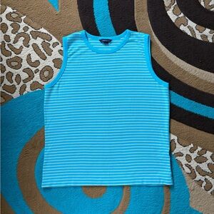 Lands' End Turquoise White & Green Striped Tank